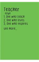 Teacher Noun 1. One Who Teach 2. One Who Loves 3. One Who Inspires see more...