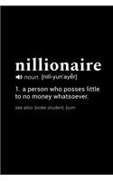 Nillionaire (noun. [nill-yun'ayer]) 1. a person who posses little to no money whatsoever (see also