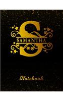 Samantha Notebook: Letter S Personalized First Name Personal Writing Notepad Journal Black Gold Glittery Pattern Effect Cover College Ruled Lined Paper for Journalists