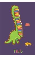 Thilo: Personalisiertes Dinosaurier Tage-/Notizbuch mit dem Namen Thilo und ganzen 120 Seiten im 6x9 Zoll Format (ca.DIN A5) mit Punkteraster. Optimal als 