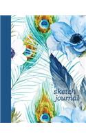 Sketch Journal: Feathers and Flowers 8x10 - Pages Are Lightly Lined with Extra Wide Right Margins for Sketching, Drawing, and Writing