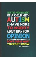 I Am the Proud Parent of a Child with Autism I Have More to Worry About Than Your Opinion Don't Judge What You Don't Know Autism World