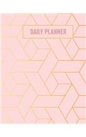Daily Planner: Undated Daily Planner With Hourly Schedule, Goals, To Do List, Meal Tracker, Dotted Notes, Top Priorities Notebook Gift Pink Rose Golden Design