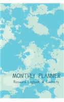 Monthly Planner Password Logbook & Contacts: Undated Monthly Planner Calendar with Password Pages and Address Book (6 x 9) Cute Turquoise Blue