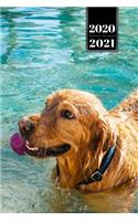 Golden Retriever Dog Calendar Week Planner 2020 / 2021 - Playing in the Water: Pup Puppy Doggie Pet Owner Weekly Bullet Journal Notebook Diary in 6" x 9" Inch Pocket Size