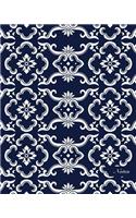 Notes: 8"x10" Blank Lined Page Notebook Seamless Oriental China Porcelain Curve Cross Frame Flower Pattern Cover. Matte Softcover Ruled Note Book Journal