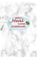 Weekly Meal Planner Notebook: 52 Weeks of Food Menu Planning with Grocery Shopping List, Recipe pages Size 6x9 in - White Marble Print