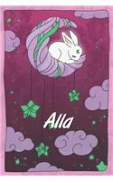 Alla: personalized notebook sleeping bunny on the moon with stars softcover 120 pages blank useful as notebook, dream diary, scrapbook, journal or gift id