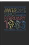 Awesome Since February 1983: Dotted Bullet Grid Notebook / Journal (6 X 9 -120 Pages) - February Birthday Gift Idea