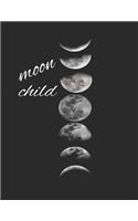 Moon Child: 8.5 x 11 150 Page Grimoire Personal Book of Shadows Blank Lined Notebook
