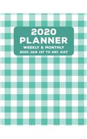 Weekly Monthly 2020 Planner Geometric Tartan Blue Green: January to December Calendar
