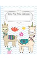 Draw And Write Notebook: Blue Llama Story Paper Notebook For Kids, Black & White Blank Handwriting & Sketch Notebook For Primary, Kindergarten, K-3rd, Story Space & Dotted M