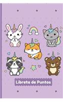 Libreta de Puntos: Cuaderno Punteado A5 (6X9 in) para tomar notas, diario, apuntes, caligrafia, lettering, dot grid bullet journal I Tema Animalitos Kawaii Unicornio 1