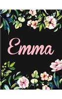 Emma: Large Personalised Emma Notebook for Writing 100 Lined Pages (Black Floral Design)