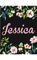 Jessica: Personalised Notebook/Journal Gift For Women & Girls 100 Pages (Black Floral Design)