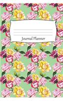 Journal Planner: Bullet style journal notebook with colorful roses on a pale green cover in matte finish - 6x9 inches with 110 cream pages