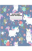 Blank Sheet Music Notebook: Cute Unicorn Matte Cover Design with 110 Pages White Paper Interior for Musician Students and Professionals Playing Piano, Ukelele, Mandolin and oth
