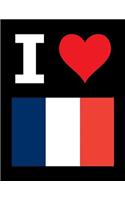 I Love France - 100 Page Blank Notebook - Unlined White Paper, Black Cover