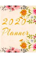 2020 Planner Weekly and Monthly Jan 1, 2020 to Dec 31, 2020 year planner Trendy Floral Botanical Garden Pink Orange Yellow turquoise flowers Cover day by day scheduler agenda Weekly & Monthly Planner & planning Calendar Views