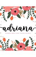 Adriana: Notebook - Libreta - Cahier - Taccuino - Notizbuch: 110 pages paginas seiten pagine: Modern Florals First Name Notebook in Coral, Pink & Orange on W