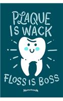 Plaque Is Wack Floss Is Boss: Funny Dental Hygiene Themed Notebook, Diary or Journal Gift for Dentists, Dental Assistants and Nurses, Dental Hygienists with 120 Dot Grid Pages, 6
