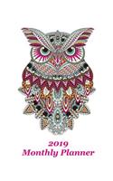 2019 Monthly Planner: Owl Cover - Includes Major U.S. Holidays and Sporting Events