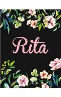 Rita: Personalised Rita Notebook/Journal For Writing 100 Lined Pages (Black Floral Design)