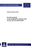 Der Romanbrief in Der Englischen Literatur Vom 16. Bis Zum 18. Jahrhundert: (154 Europaeische Hochschulschriften / European University Studie)