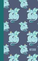 Notebook: Wide Ruled Primary Composition Book with Cute Dragon Pattern Cover Design in Blue
