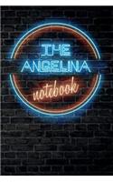 The ANGELINA Notebook: Vintage Blank Ruled Personalized & Custom Neon Sign Name Dotted Notebook Journal for Girls & Women. Wall Background. Funny Desk Accessories. Retro B