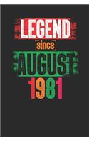 Legend Since August 1981: Dotted Bullet Journal (6 X 9 -120 Pages) for 38th Birthday Gift Idea for Women and Men