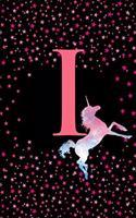 I: Letter I Monogram Watercolor Unicorn Notebook & Journal