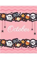 October: Boo boo Halloween pink cover and dotted pages, Extra large (8.5 x 11) inches, 110 pages, White paper