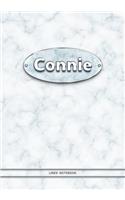 Connie - Lined Notebook: College Ruled Blank Pages Plus Extra Date Neutral Calendar (12 Months) and Notepad Sketch Designs. Cover Print White Marble Background with Silver-I