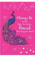 Always Be Yourself Unless You Can Be a Peacock Then Always Be a Peacock: A Pretty Pink Notebook for Girls / Cute Peacock Design Notebook / journal With 120 Lined Pages (6 X 9 Inch) Blank Lined Notebook Peacock Gifts
