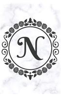 N: Cute Floral Initial Monogram College Ruled Notebook - Pretty Personalized Lined Journal & Diary for Writing Notes for Students for Girls & Women - L