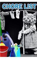 Chore List: A cute, and whimsical kitten helps around the house and follows a list of chores from a helpful journal.