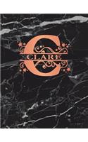Clare: Personalized Journal Notebook for Women or Girls. Monogram Initial C with Name. Black Marble & Rose Gold Cover. 8.5 X 11 110 Pages Lined Journal Pap