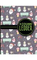 4 Column Ledger: Cash Book, Accounting Ledger Notebook, Business Ledgers And Record Books, Cute Winter Snow Cover, 8.5 x 11, 100 pages