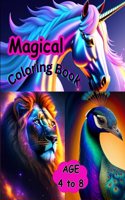 Moon Magical Animals Coloring Book: Age 4 to 8. 40 Multiple Characters coloring pictures.