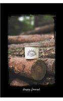 Happy Journal: Dot Grid Journal - Happy Camper Mug Cup Drink Wood Forest Log Metal - black Dotted Diary, Planner, Gratitude, Writing, Travel, Goal, Bullet Notebook