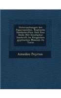 Untersuchungen �ber Papyrusrollen, Koptische Handschriften Und Eine Stelle Mit Dreifacher Inschrift Im K�niglichen �gyptischen Museum Zu Turin
