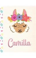 Camilla: Personalized Llama Sketchbook For Girls With Pink Name - 8.5x11 110 Pages. Doodle, Draw, Sketch, Create!