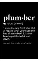 Plumber (noun. [plemer]) 1. quite literally fixes your shit 2. repairs what your husband has already fixed. 3. knows how to put the toilet seat down. (see also