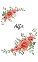 Alfa: Personalized Notebook with Flowers and First Name - Floral Cover (Red Rose Blooms). College Ruled (Narrow Lined) Journal for School Notes, Diary Wri
