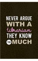 Never Argue With A Librarian They Know Too Much: Librarian Notebook Journal Composition Blank Lined Diary Notepad 120 Pages Paperback Brown