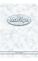 Marilyn - Lined Notebook: College Ruled Blank Pages Plus Extra Date Neutral Calendar (12 Months) and Notepad Sketch Designs. Cover Print White Marble Background with Silver-I