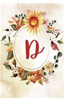 Notebook 6"x9", Letter D, Orange Green Floral Design: (4 Letter/Initial D - Orange Green Floral Design Notebook 6"x9" Alphabet)