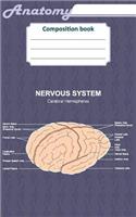 Anatomy composition book: 200 ruled line page 5" x 8"(12.7 x 20.32 cm). Notebook with a detailed scientific view of the human nervous system and a human ear.