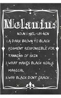 Melanin: Definition 6 x 9 110 Page Blank Lined Journal Diary Tracker Notebook for Black Gifted and Confident Girls & Women